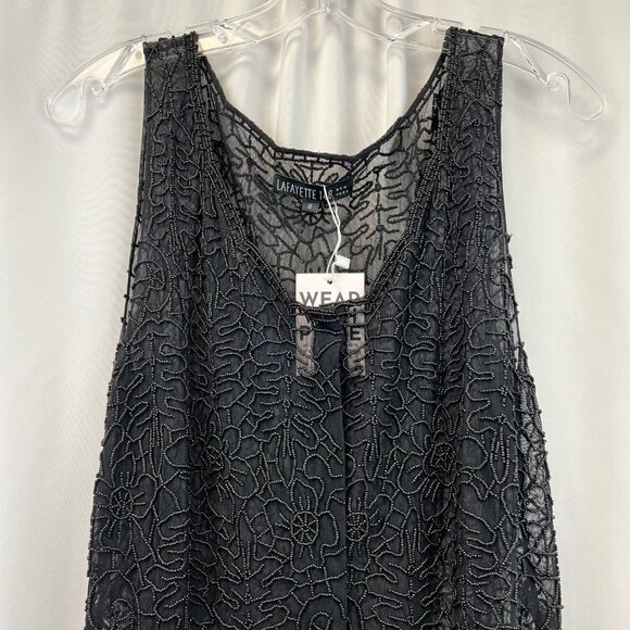 Lafayette 148 New York Sheer Beaded Sleeveless Top Peplum Black Size 8 New - Picture 2 of 9